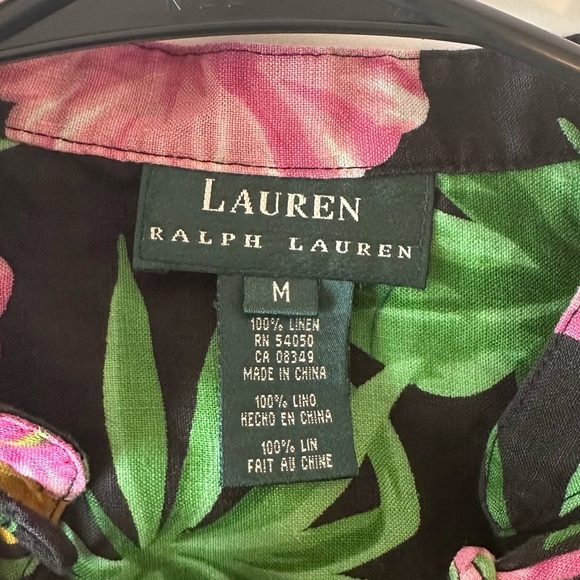 Lauren Ralph Lauren 2000s Hibiscus Button Closure Shirt Size M 100% Linen - Picture 6 of 7